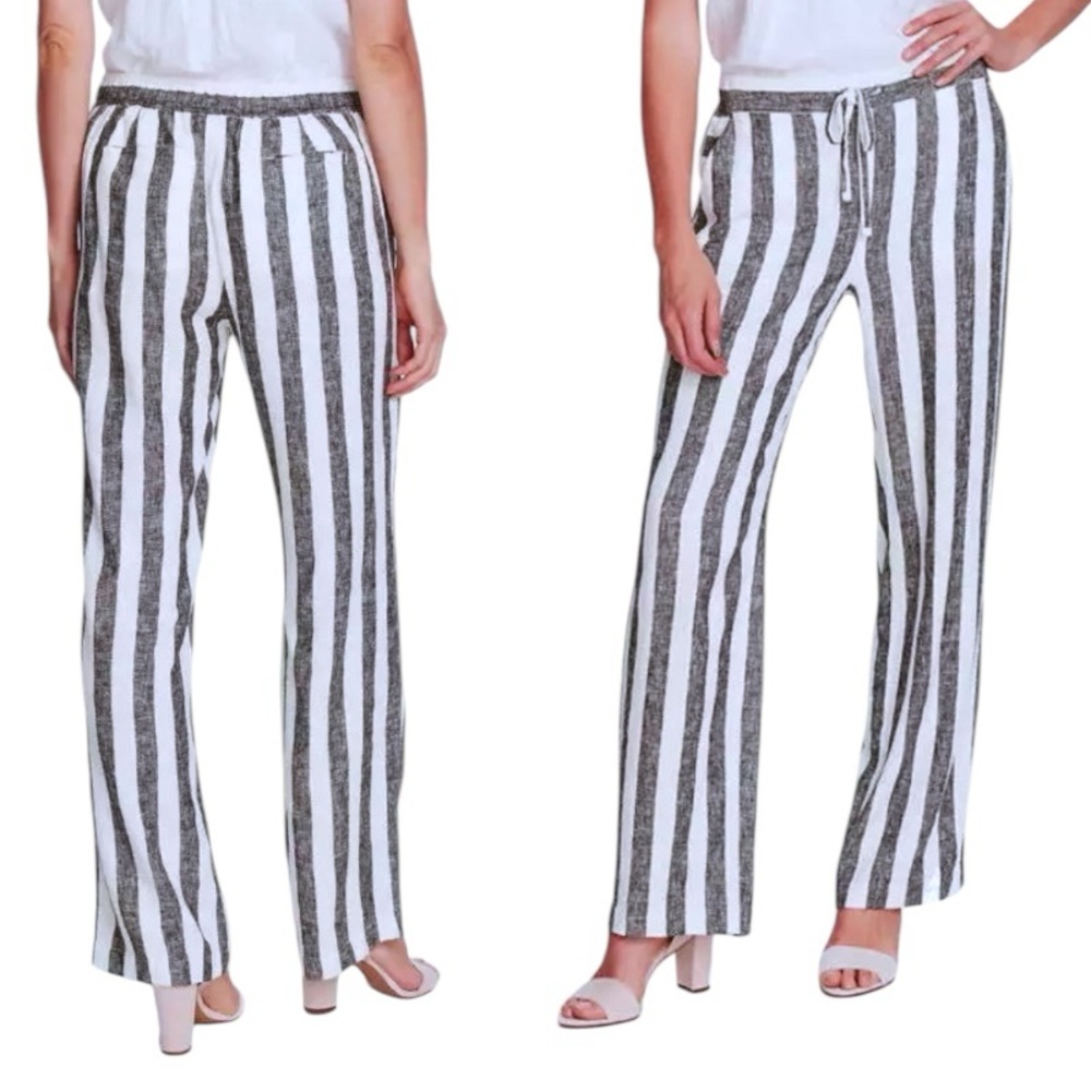 $99 Vince Camuto Linen Pants Small 4 6 White + Faded Black Stripe Swim Cover Up